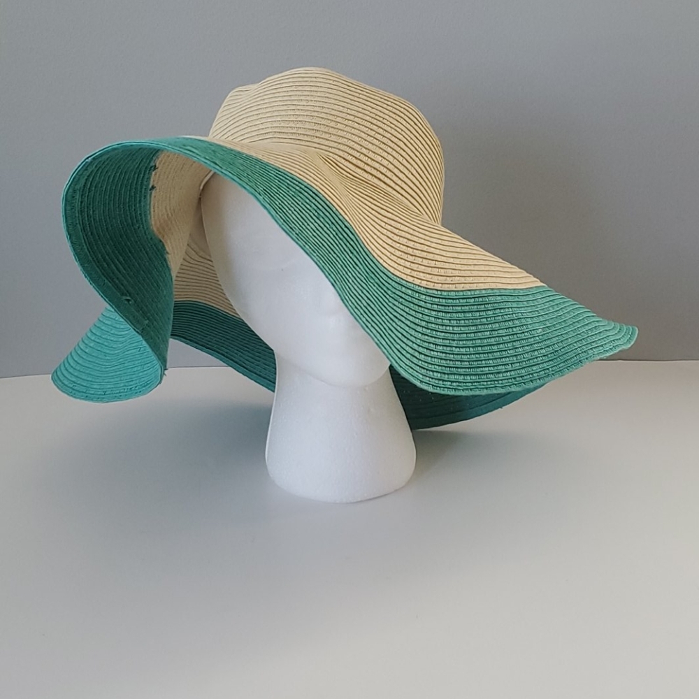 Mossimo Teal Blue Floppy Wide Brim Straw Hat